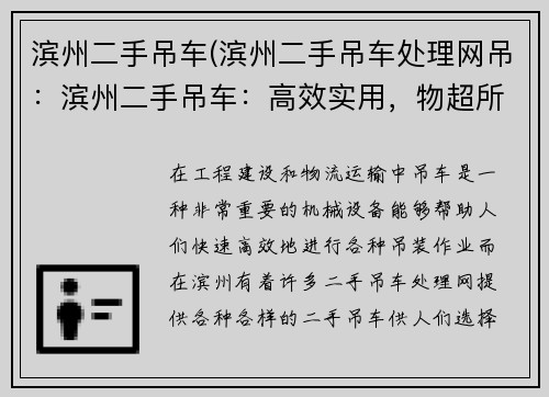滨州二手吊车(滨州二手吊车处理网吊：滨州二手吊车：高效实用，物超所值)